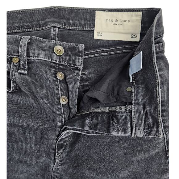Rag & Bone Jeans Size 29 Fit 2 Slim Denim Pants Button Fly Black Cotton Stretch - Picture 2 of 10